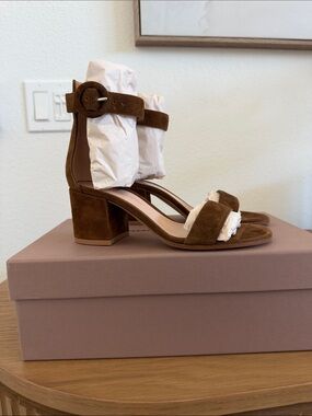 Gianvito Rossi Versilia 60 Sandal Brown Suede Leather Sz 34 / 4 NEW IN BOX $795+